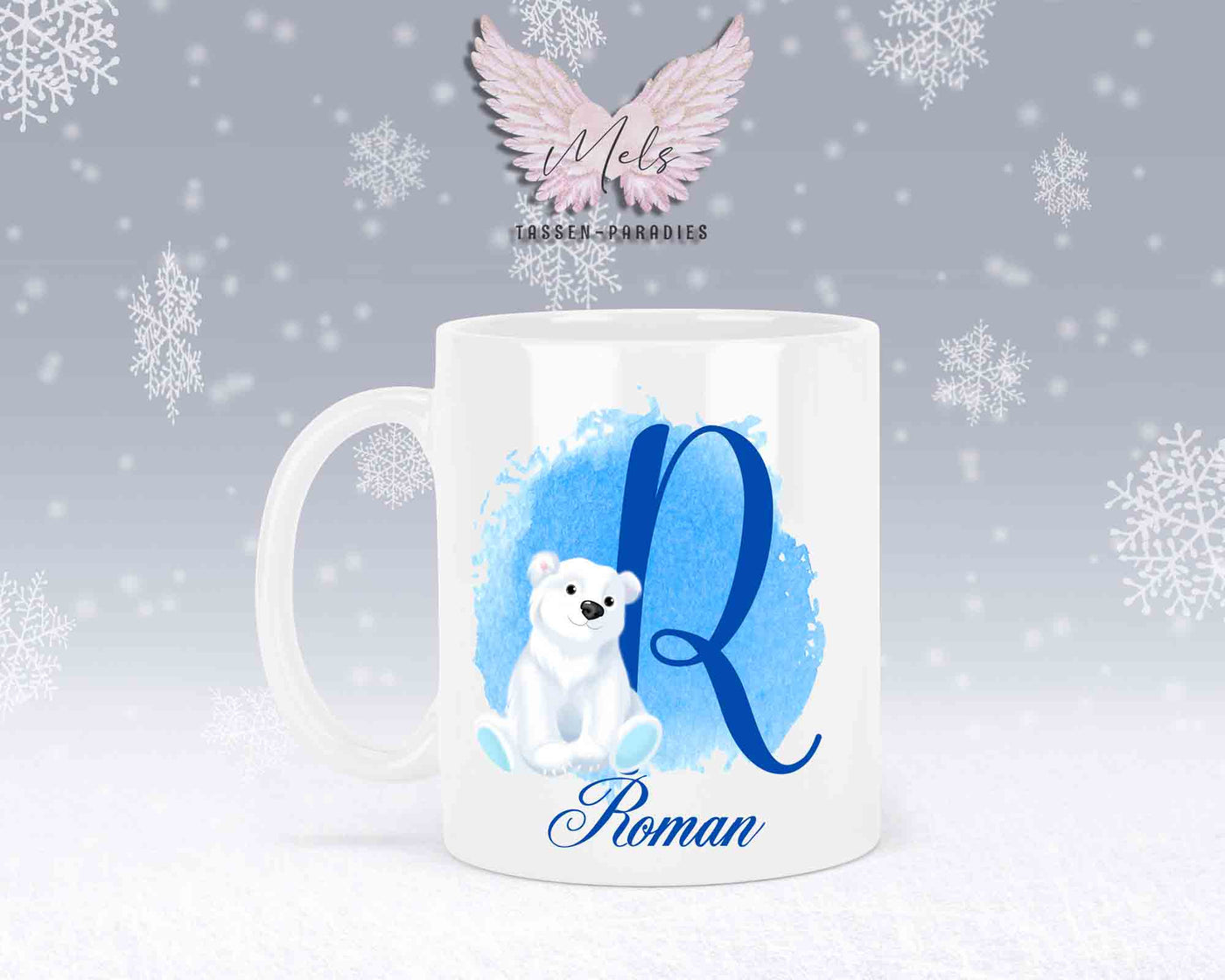Eisbär Weiß-Alphabet mit Name - Personalisierte Keramik-Tasse Weiß
