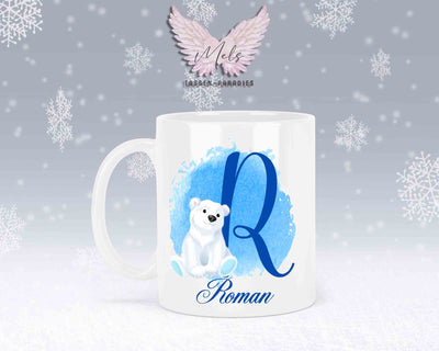 Eisbär Weiß-Alphabet mit Name - Personalisierte Keramik-Tasse Weiß