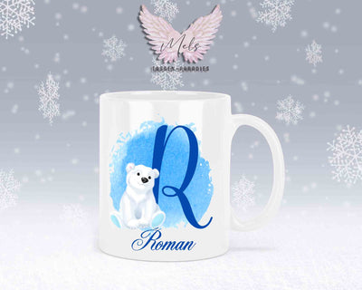 Eisbär Weiß-Alphabet mit Name - Personalisierte Keramik-Tasse Weiß