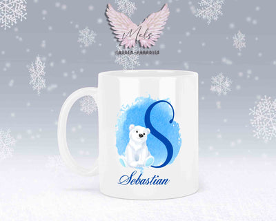 Eisbär Weiß-Alphabet mit Name - Personalisierte Keramik-Tasse Weiß