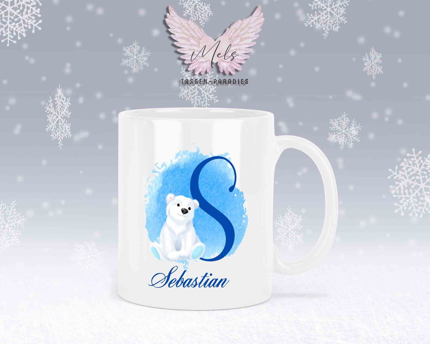 Eisbär Weiß-Alphabet mit Name - Personalisierte Keramik-Tasse Weiß