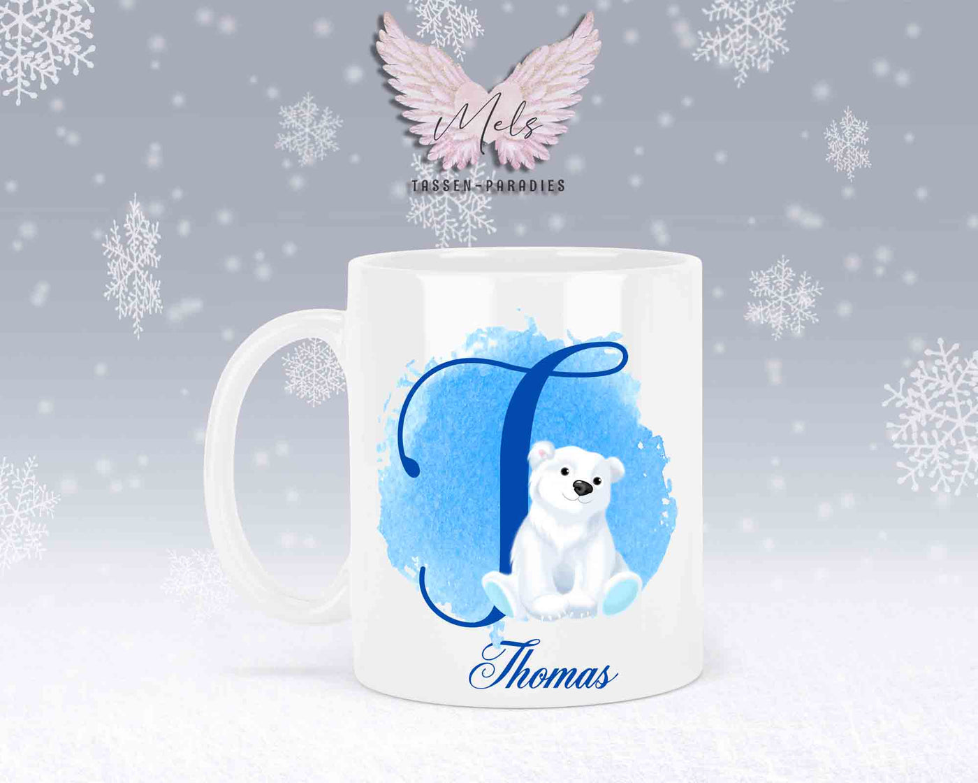 Eisbär Weiß-Alphabet mit Name - Personalisierte Keramik-Tasse Weiß