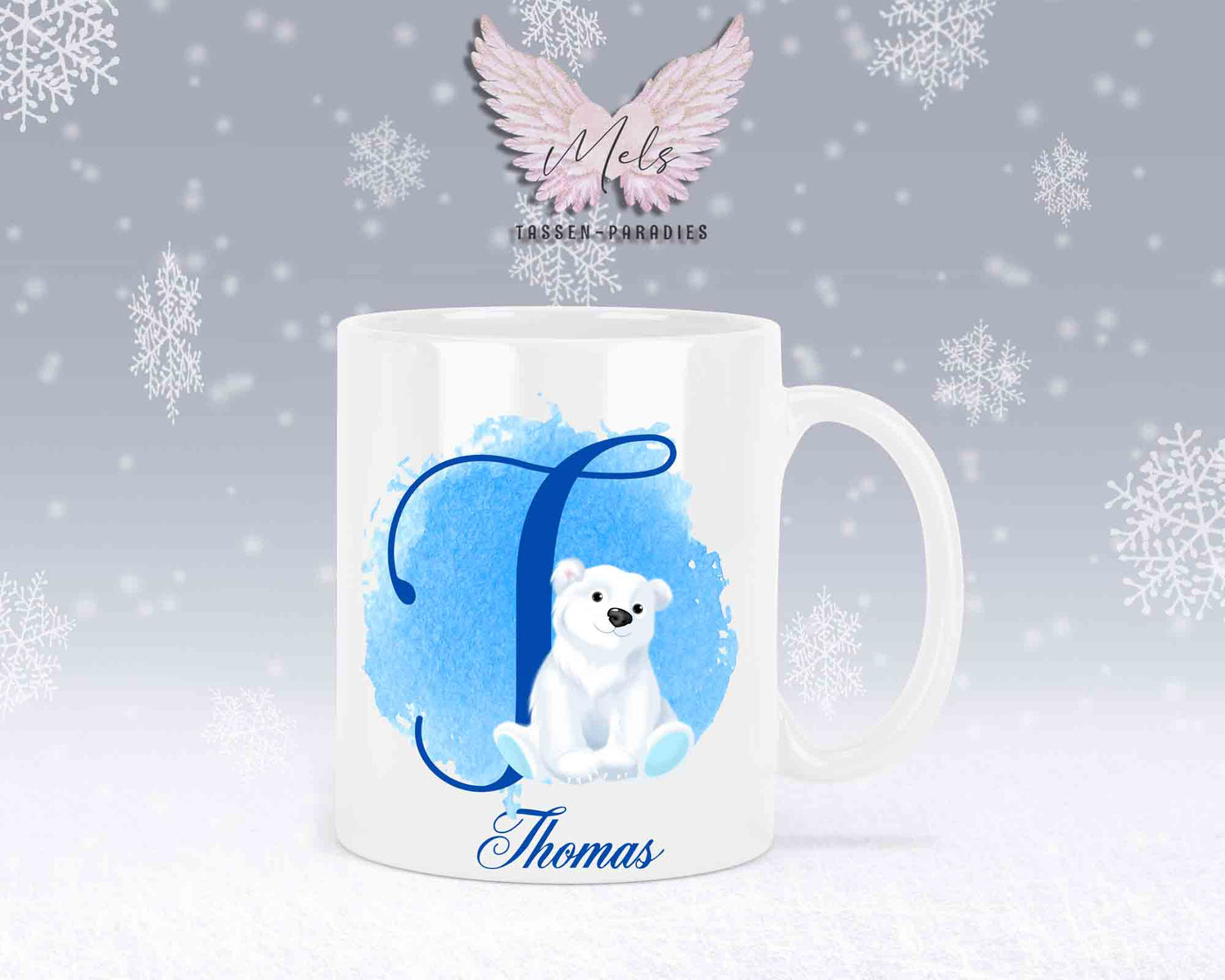 Eisbär Weiß-Alphabet mit Name - Personalisierte Keramik-Tasse Weiß