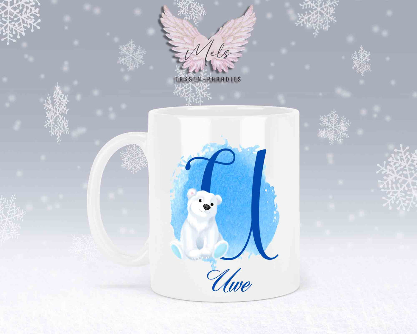 Eisbär Weiß-Alphabet mit Name - Personalisierte Keramik-Tasse Weiß