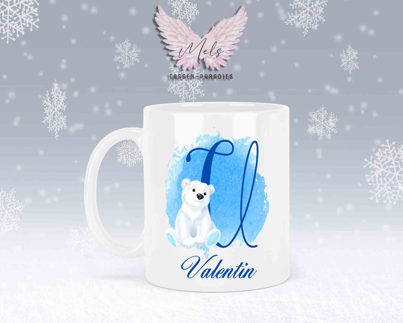 Eisbär Weiß-Alphabet mit Name - Personalisierte Keramik-Tasse Weiß