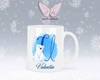 Eisbär Weiß-Alphabet mit Name - Personalisierte Keramik-Tasse Weiß
