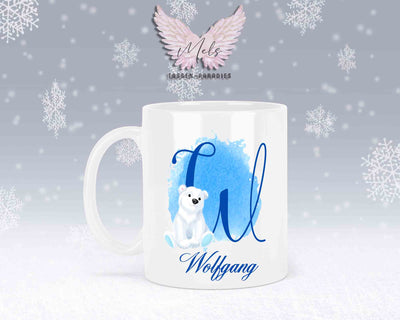 Eisbär Weiß-Alphabet mit Name - Personalisierte Keramik-Tasse Weiß