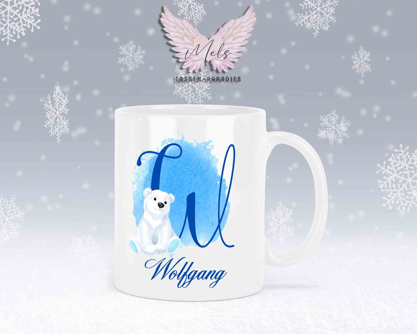 Eisbär Weiß-Alphabet mit Name - Personalisierte Keramik-Tasse Weiß