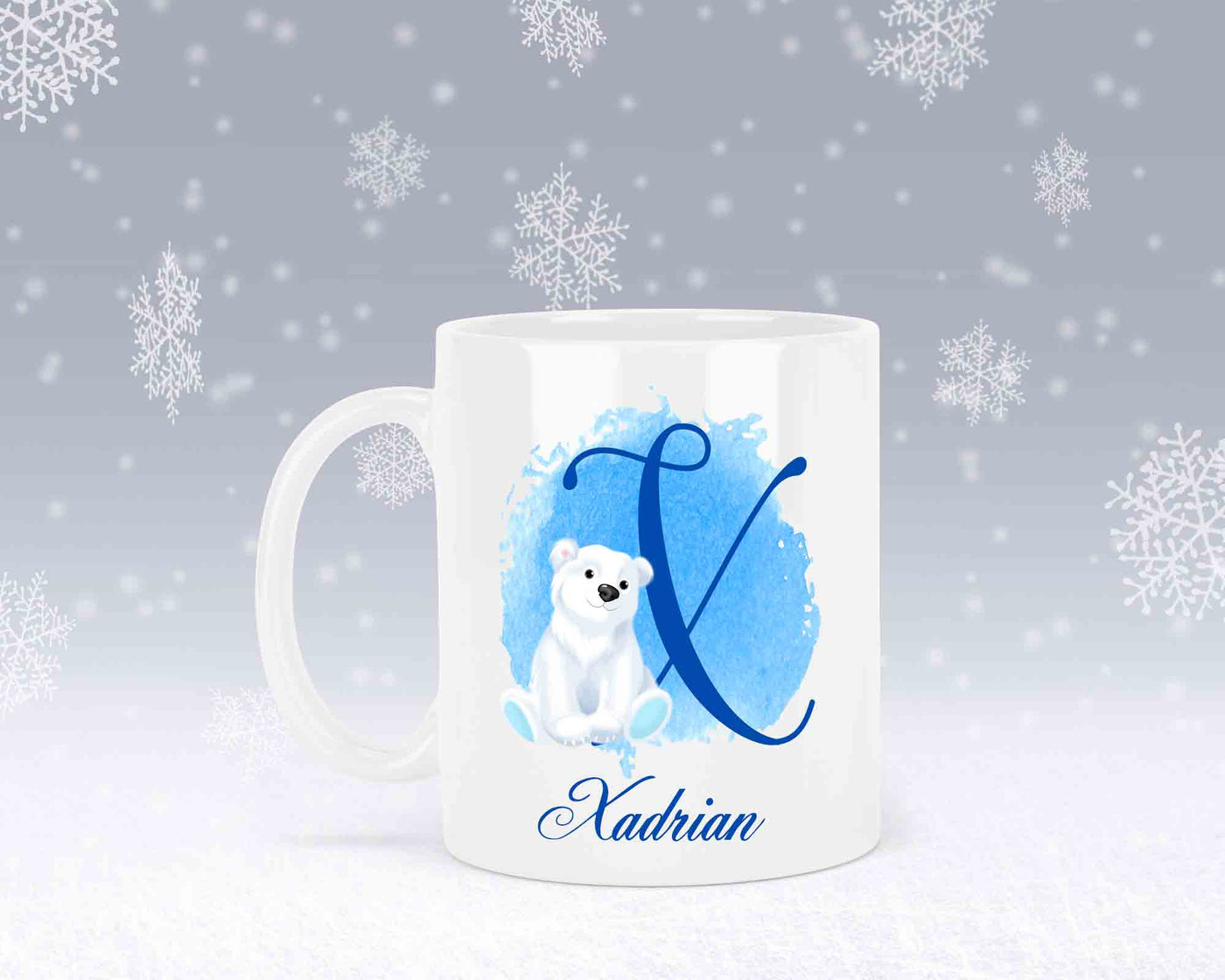 Eisbär Weiß-Alphabet mit Name - Personalisierte Keramik-Tasse Weiß