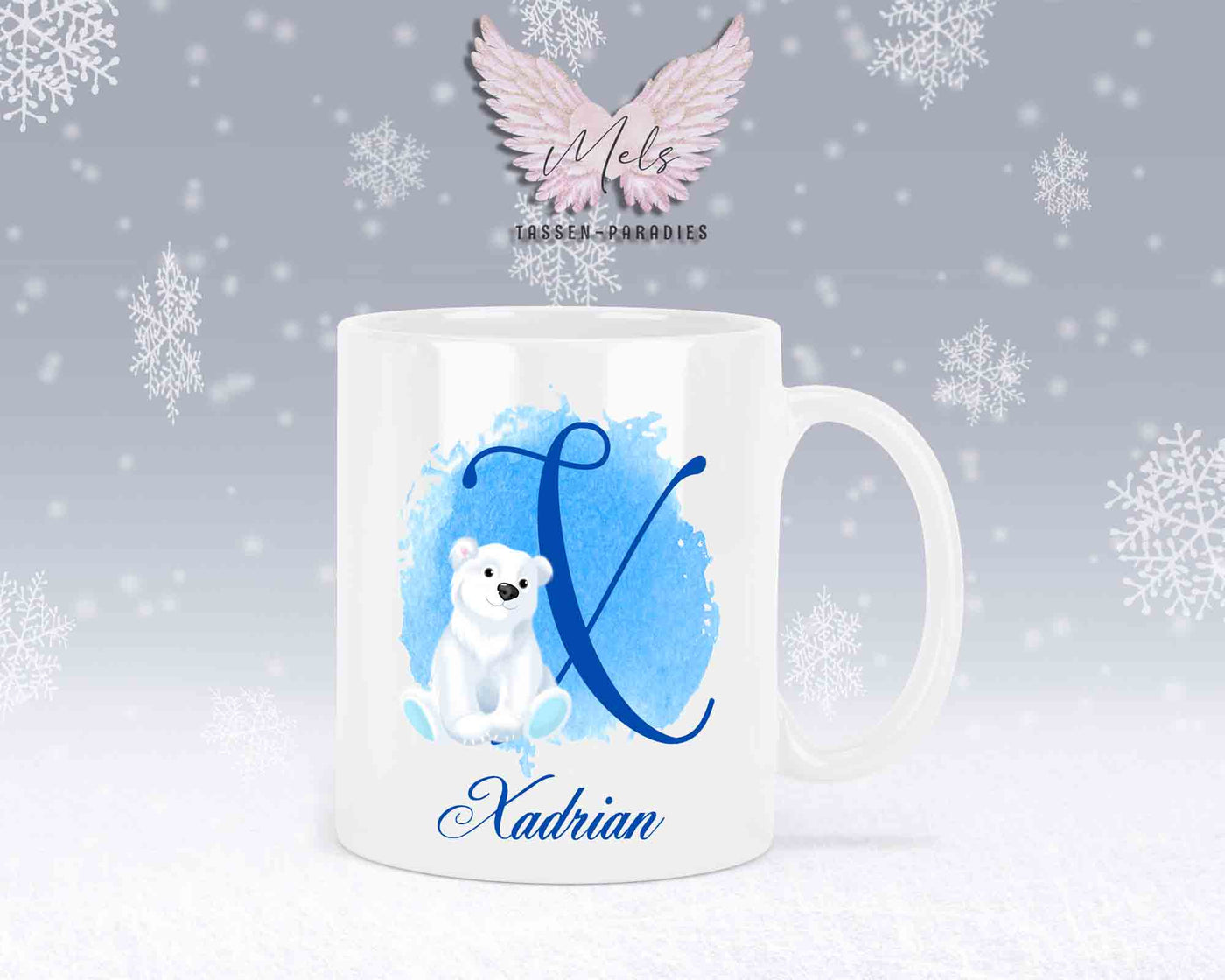 Eisbär Weiß-Alphabet mit Name - Personalisierte Keramik-Tasse Weiß