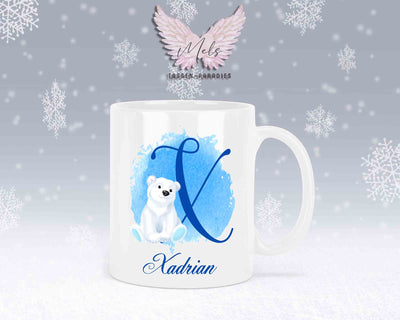 Eisbär Weiß-Alphabet mit Name - Personalisierte Keramik-Tasse Weiß