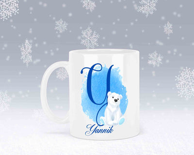 Eisbär Weiß-Alphabet mit Name - Personalisierte Keramik-Tasse Weiß