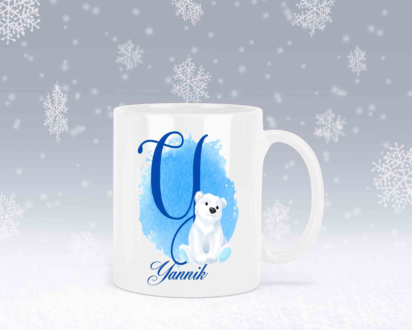 Eisbär Weiß-Alphabet mit Name - Personalisierte Keramik-Tasse Weiß