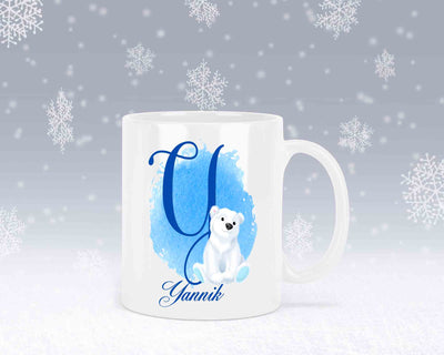 Eisbär Weiß-Alphabet mit Name - Personalisierte Keramik-Tasse Weiß