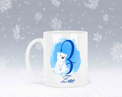 Eisbär Weiß-Alphabet mit Name - Personalisierte Keramik-Tasse Weiß