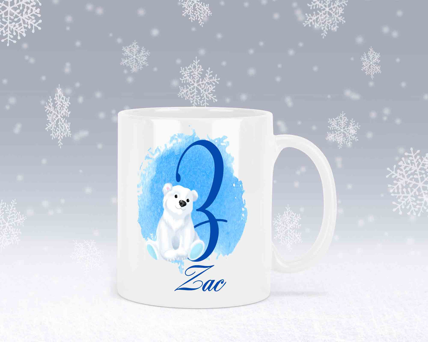 Eisbär Weiß-Alphabet mit Name - Personalisierte Keramik-Tasse Weiß