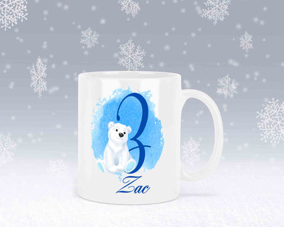 Eisbär Weiß-Alphabet mit Name - Personalisierte Keramik-Tasse Weiß