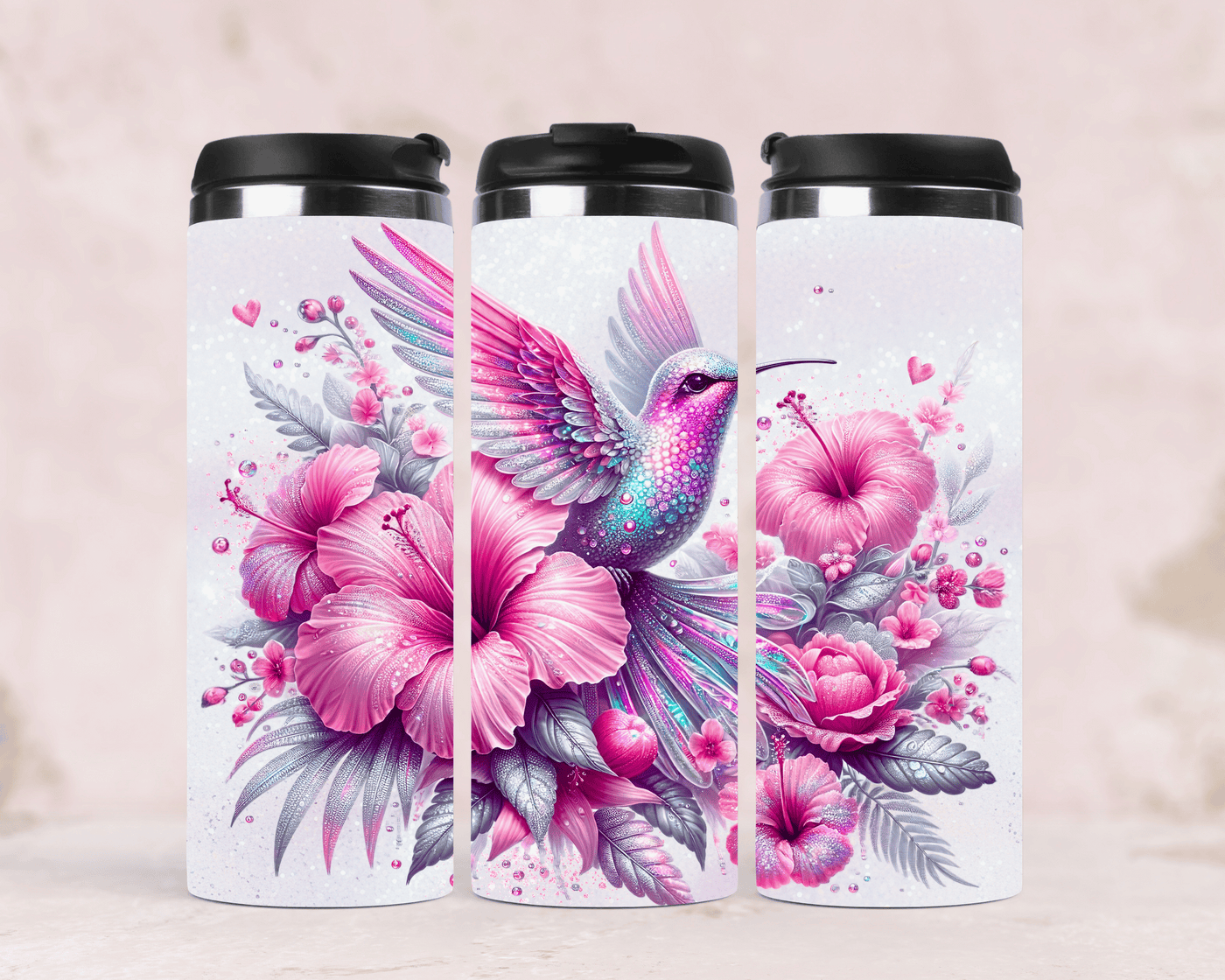 Edelstahlbecher Kolibri & Hibiskusblüten