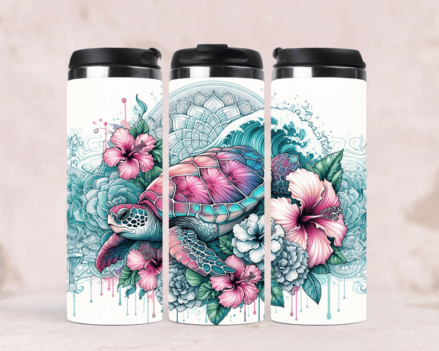 Edelsthalbecher Schildkröte & Hibiskusblumen