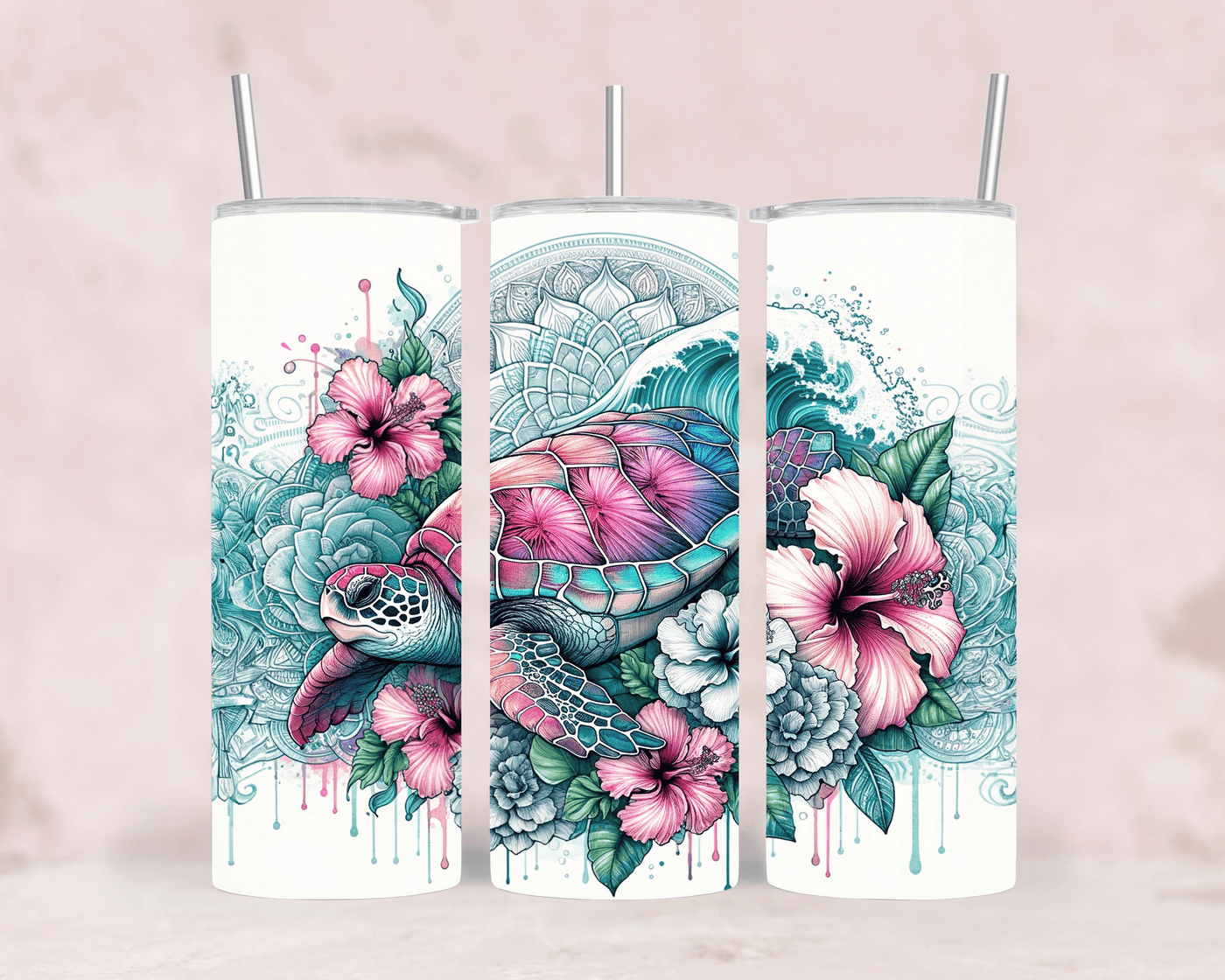 Thermobecher Schildkröte & Hibiskusblumen