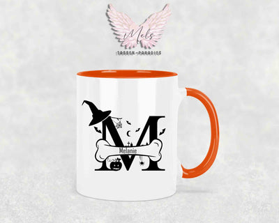 Halloween-Alphabet mit Name - Personalisierte Keramik-Tasse Orange