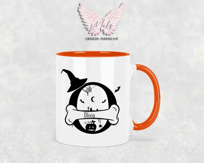 Halloween-Alphabet mit Name - Personalisierte Keramik-Tasse Orange