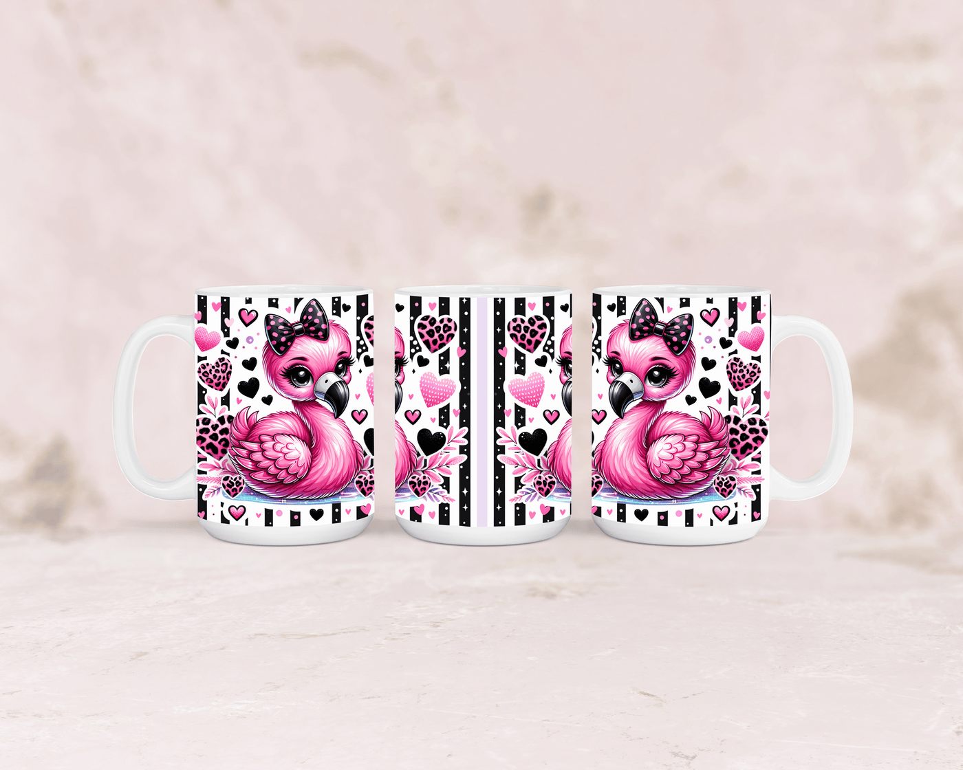 Tasse mit süßen Flamingo mit schwarzer Schleife 2