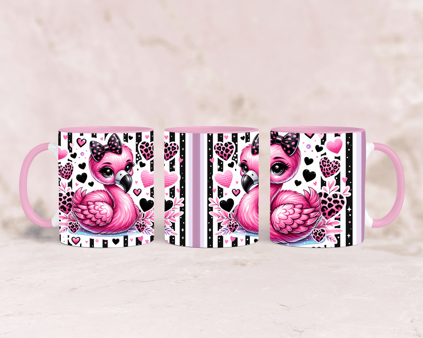 Tasse mit süßen Flamingo mit schwarzer Schleife 2