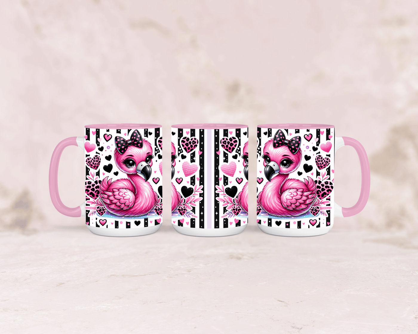 Tasse mit süßen Flamingo mit schwarzer Schleife 2