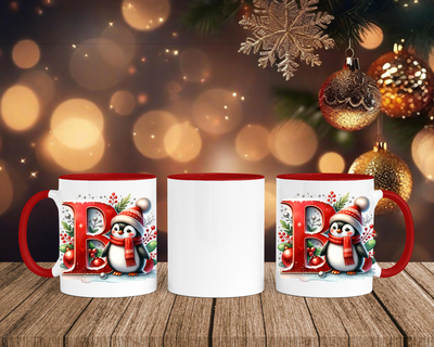 Personalisierte Keramik-Tasse in Rot-mit Pinguin Rot-Alphabet & Namen