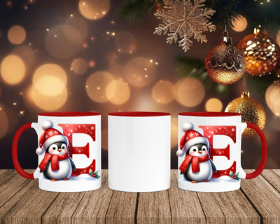 Personalisierte Keramik-Tasse in Rot-mit Pinguin Rot-Alphabet & Namen