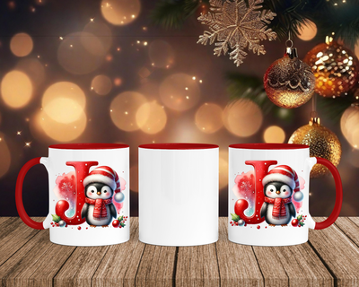 Personalisierte Keramik-Tasse in Rot-mit Pinguin Rot-Alphabet & Namen
