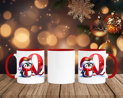 Personalisierte Keramik-Tasse in Rot-mit Pinguin Rot-Alphabet & Namen