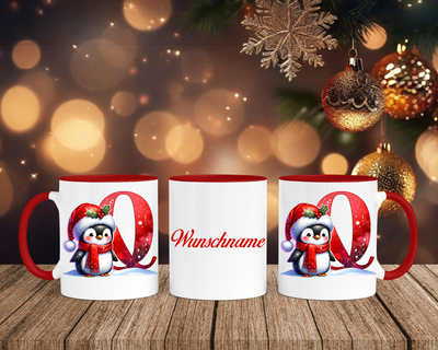 Personalisierte Keramik-Tasse in Rot-mit Pinguin Rot-Alphabet & Namen