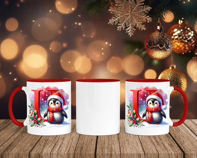 Personalisierte Keramik-Tasse in Rot-mit Pinguin Rot-Alphabet & Namen