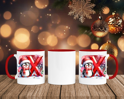 Personalisierte Keramik-Tasse in Rot-mit Pinguin Rot-Alphabet & Namen