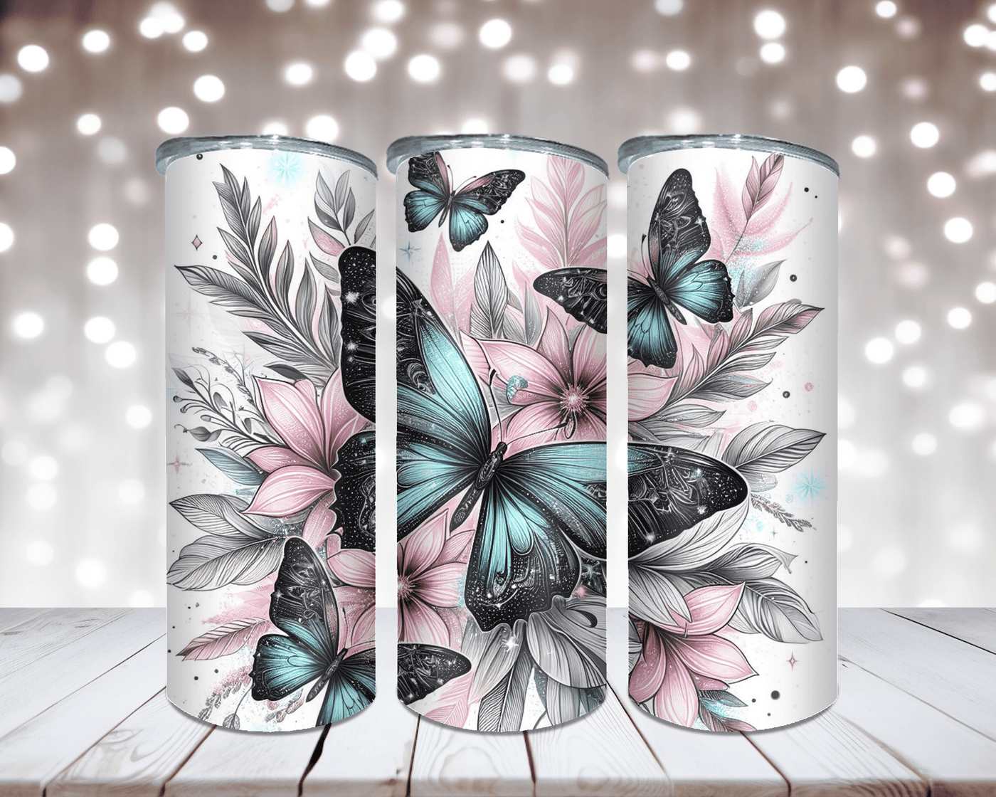Thermobecher „Schmetterlinge mit Blumen“