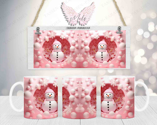 Schneemann Rosa - 3D-Bild - Tasse