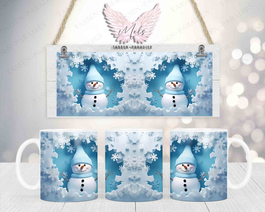 Schneemann Blau - 3D-Bild - Tasse