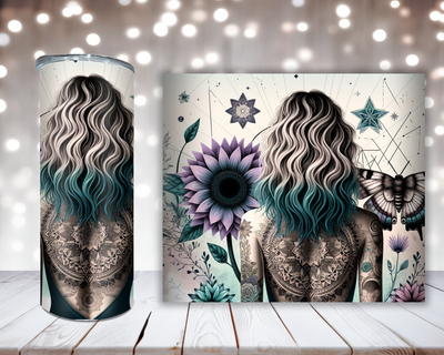 Thermobecher „Woman mit Schmetterling und Blumen“