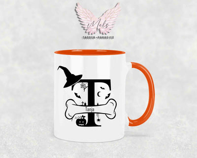 Halloween-Alphabet mit Name - Personalisierte Keramik-Tasse Orange
