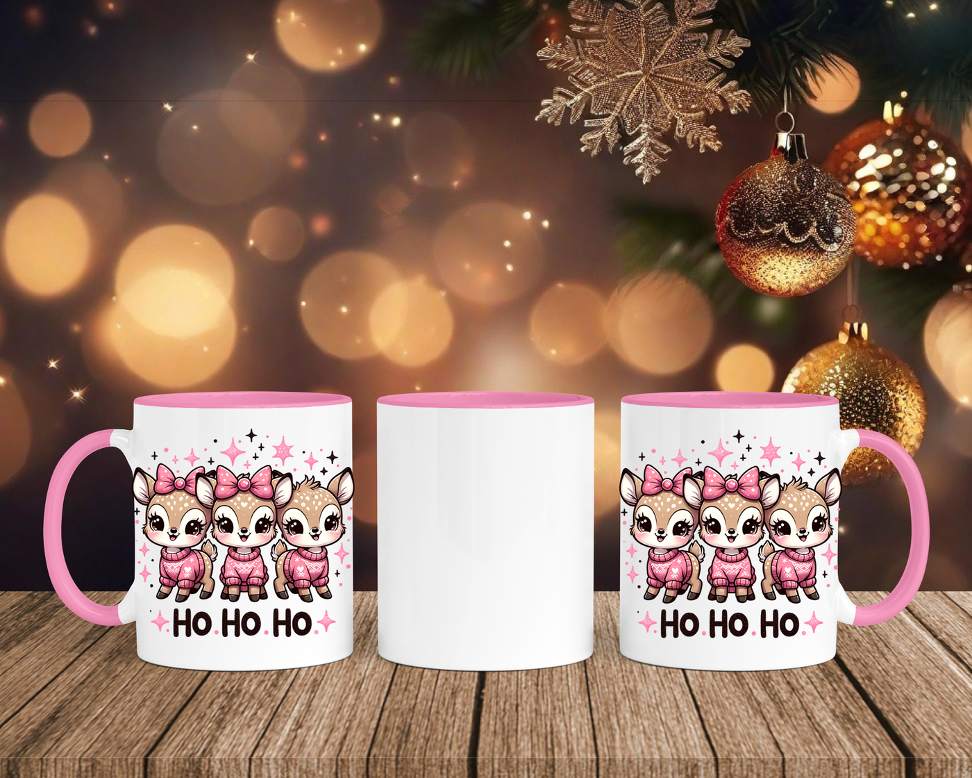 Christmas Renntiere mit Sterne - Tasse mit Bild – mit oder ohne Wunschname