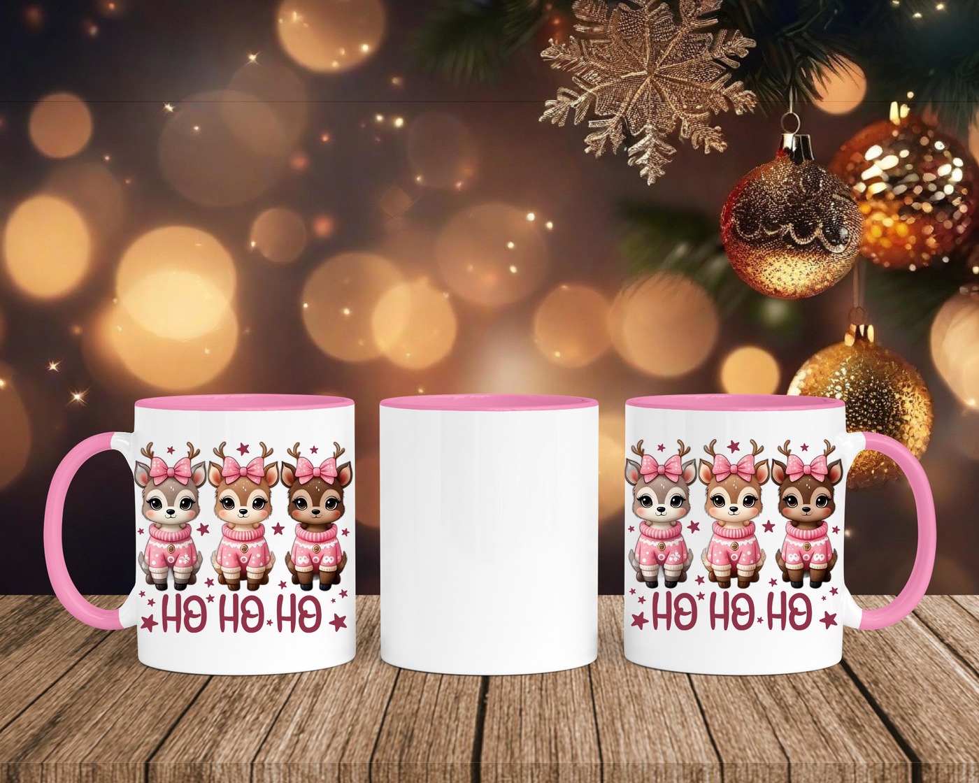 Christmas Renntiere mit Schleife - Tasse mit Bild – mit oder ohne Wunschname