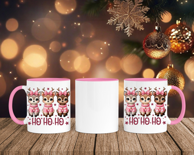 Christmas Renntiere mit Schleife - Tasse mit Bild – mit oder ohne Wunschname