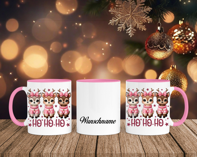 Christmas Renntiere mit Schleife - Tasse mit Bild – mit oder ohne Wunschname