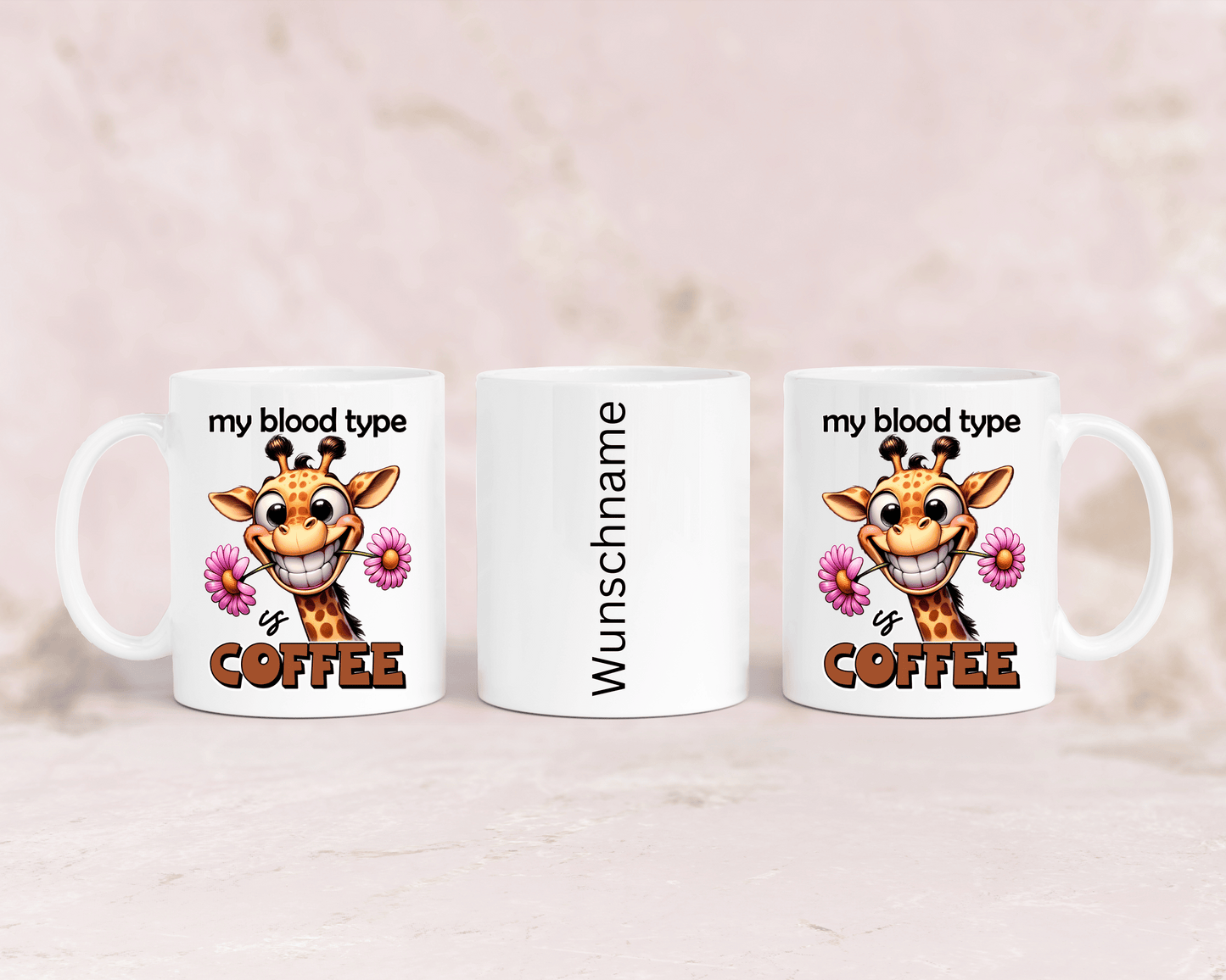 Tasse mit niedlicher Giraffe und dem Spruch My blood type is Coffee