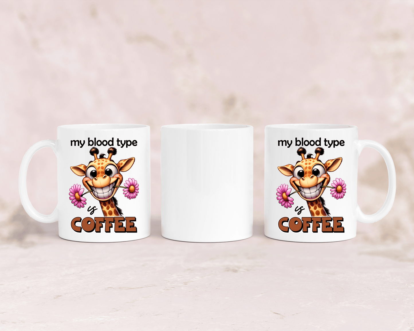 Tasse mit niedlicher Giraffe und dem Spruch My blood type is Coffee