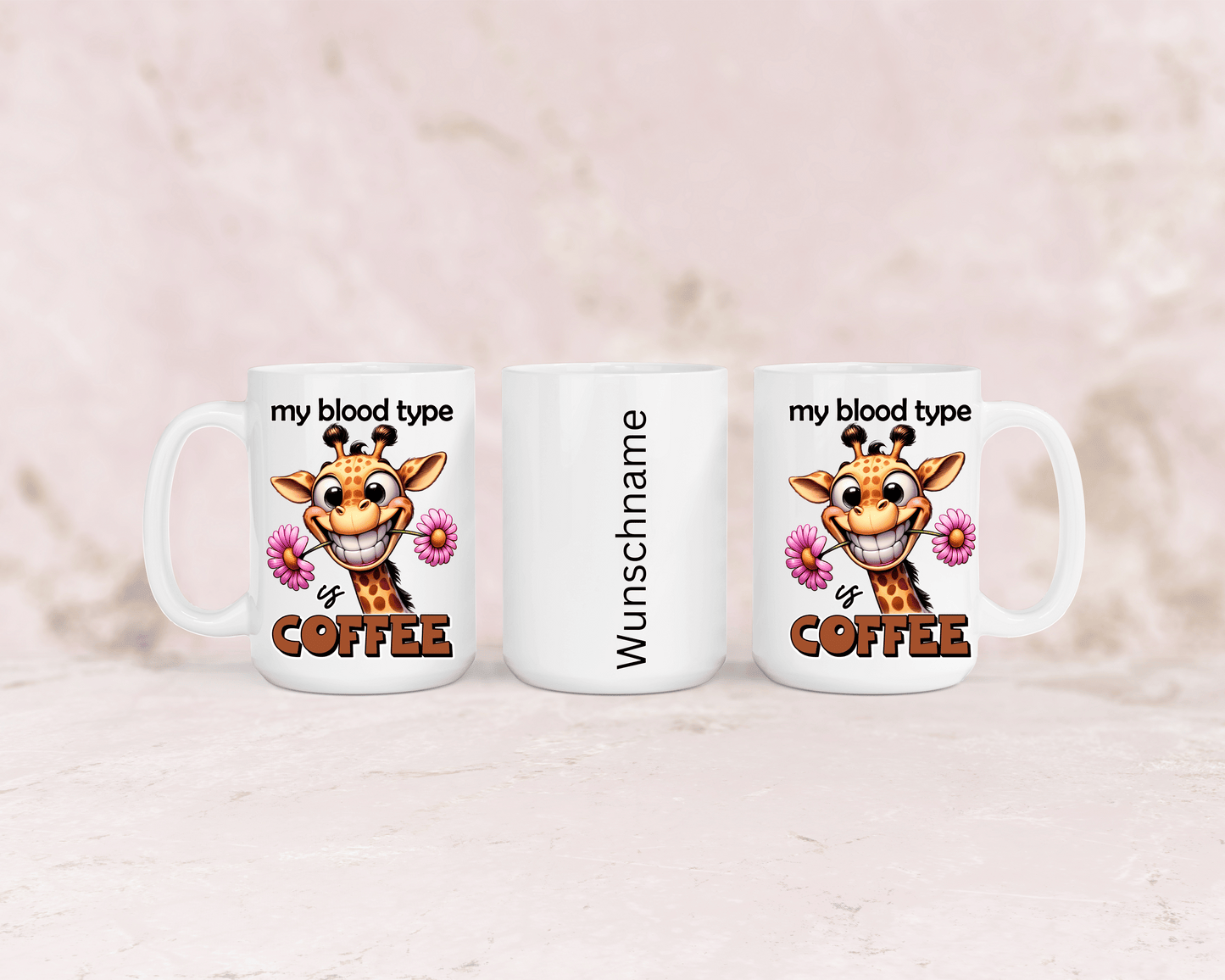 Tasse mit niedlicher Giraffe und dem Spruch My blood type is Coffee