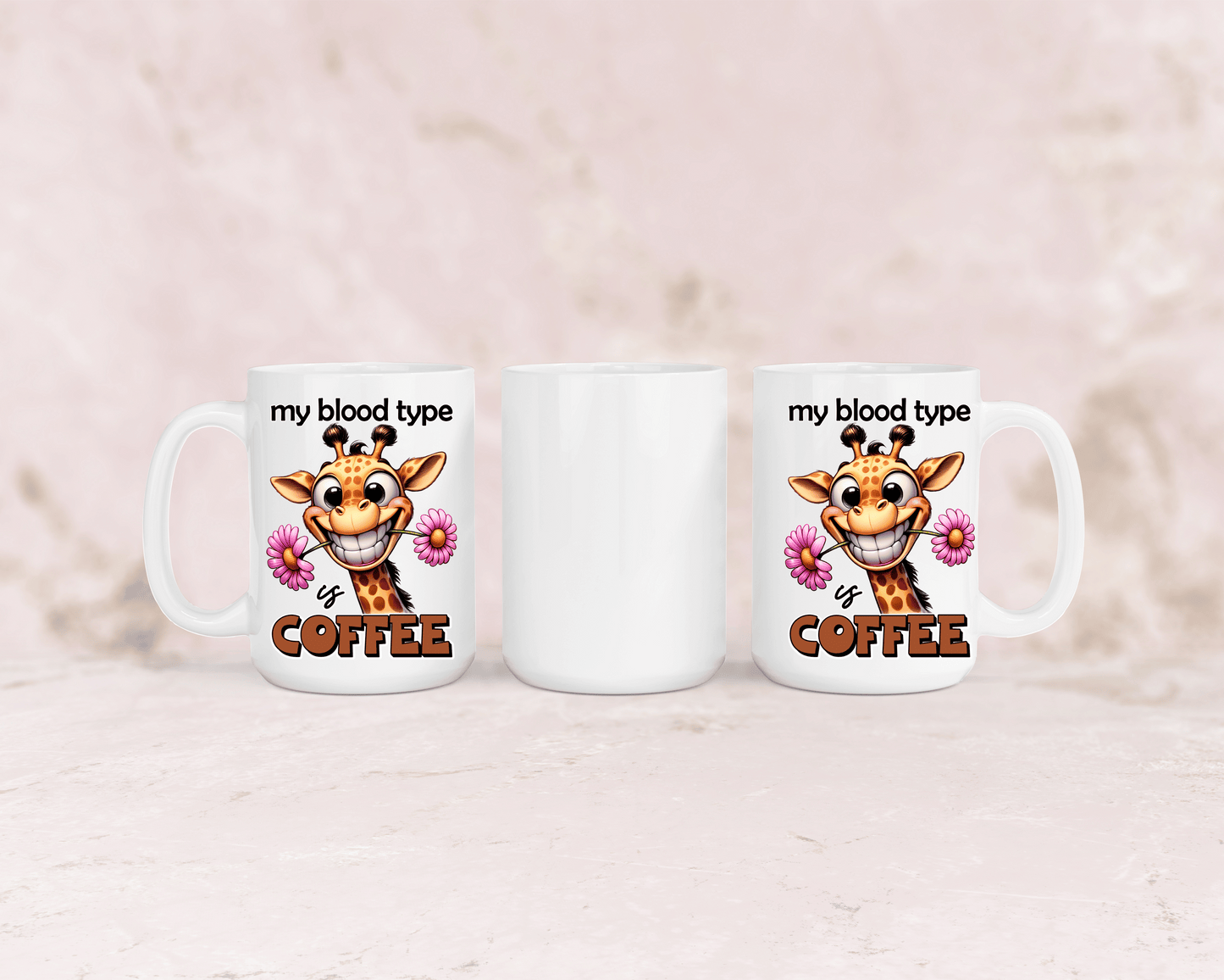 Tasse mit niedlicher Giraffe und dem Spruch My blood type is Coffee