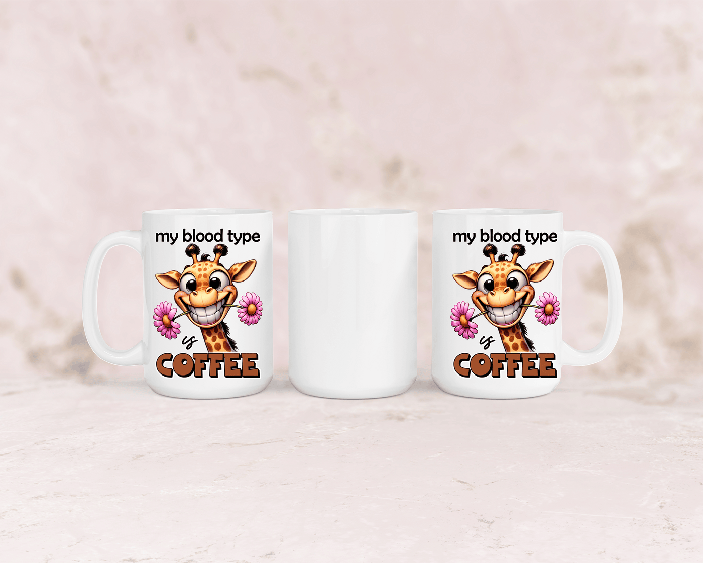 Tasse mit niedlicher Giraffe und dem Spruch My blood type is Coffee